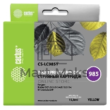 Картридж струйный Cactus CS-LC985Y желтый (15 мл) для Brother DCPJ315W/DCPJ515W/MFCJ265W