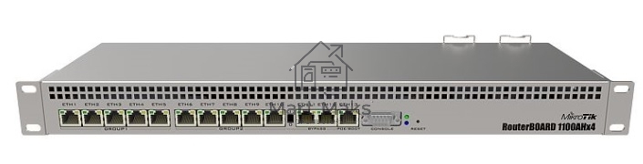 Маршрутизатор MikroTik RB1100AHx4 with Annapurna Alpine AL21400 Cortex A15 CPU (4-cores, 1.4GHz per core), 1GB RAM, 13xGbit LAN, RouterOS L6, 1U rackmount case, Dual PSU