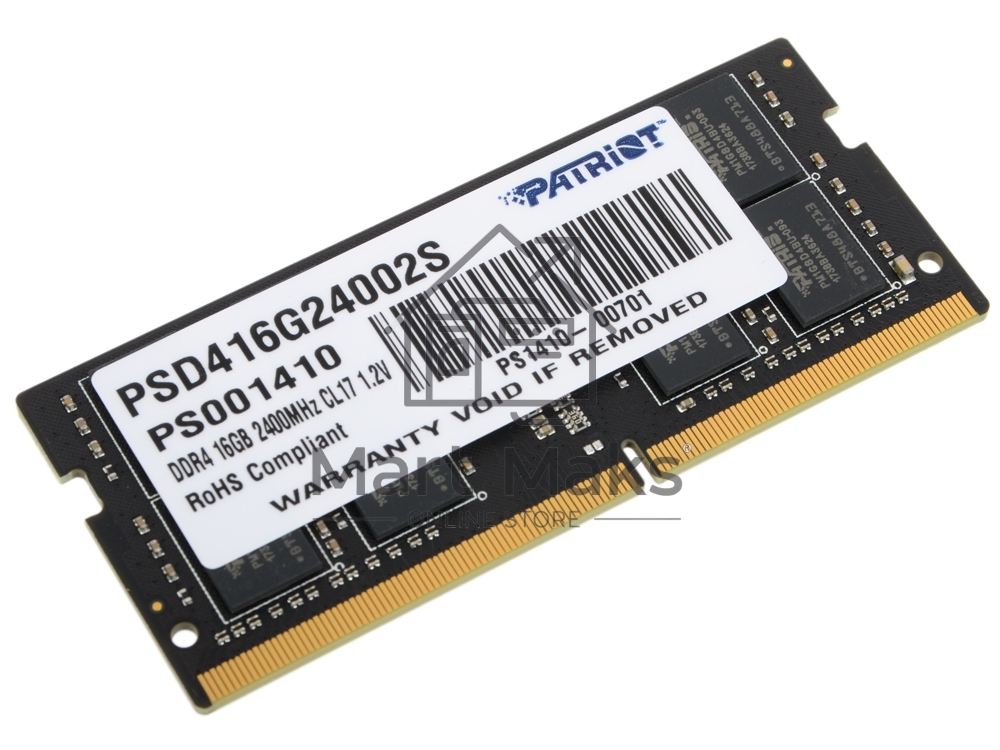 Оперативная память Patriot, DDR4, 16GB (1x16 GB), 2400 MHz, CL17, SO-DIMM