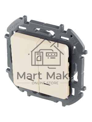 Выключатель 2-клавишный с подсветкой/индикацией 10AX 250В слоновая кость