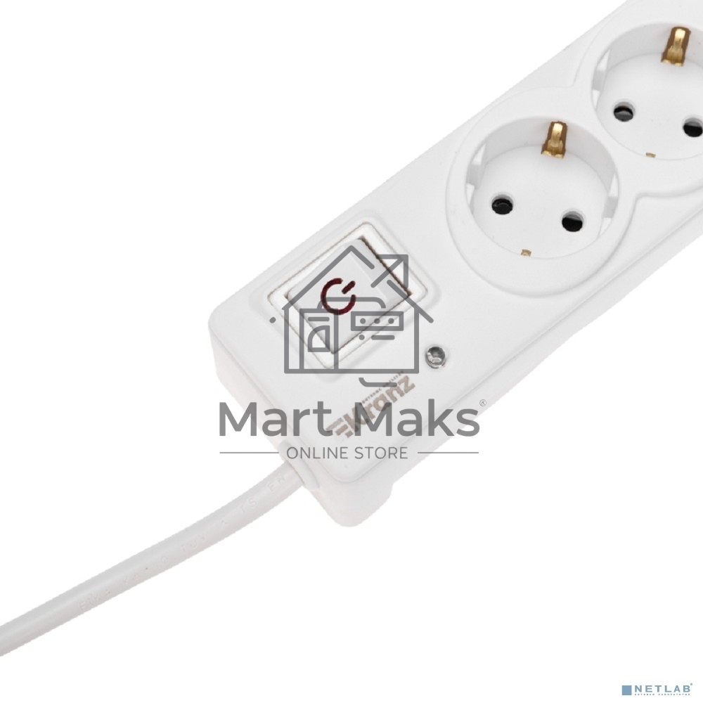 Сетевой фильтр 5 гнезд, 3м, 3х1,5мм², с автовыкл, 2 USB, белый KRANZ