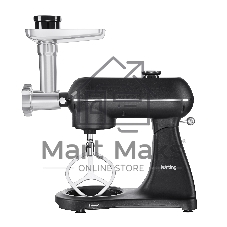 Кухонная машина Korting KKM 0107 MB N, мощность 1500 Вт, 5 насадок, объем чаши 6.5 л, сенсорный дисплей/механическое управление, планетарное вращение, 11 скоростей, турборежим, импульсный режим, таймер, насадка для смешивания/крюк для теста/веничк/мясорубка, черный