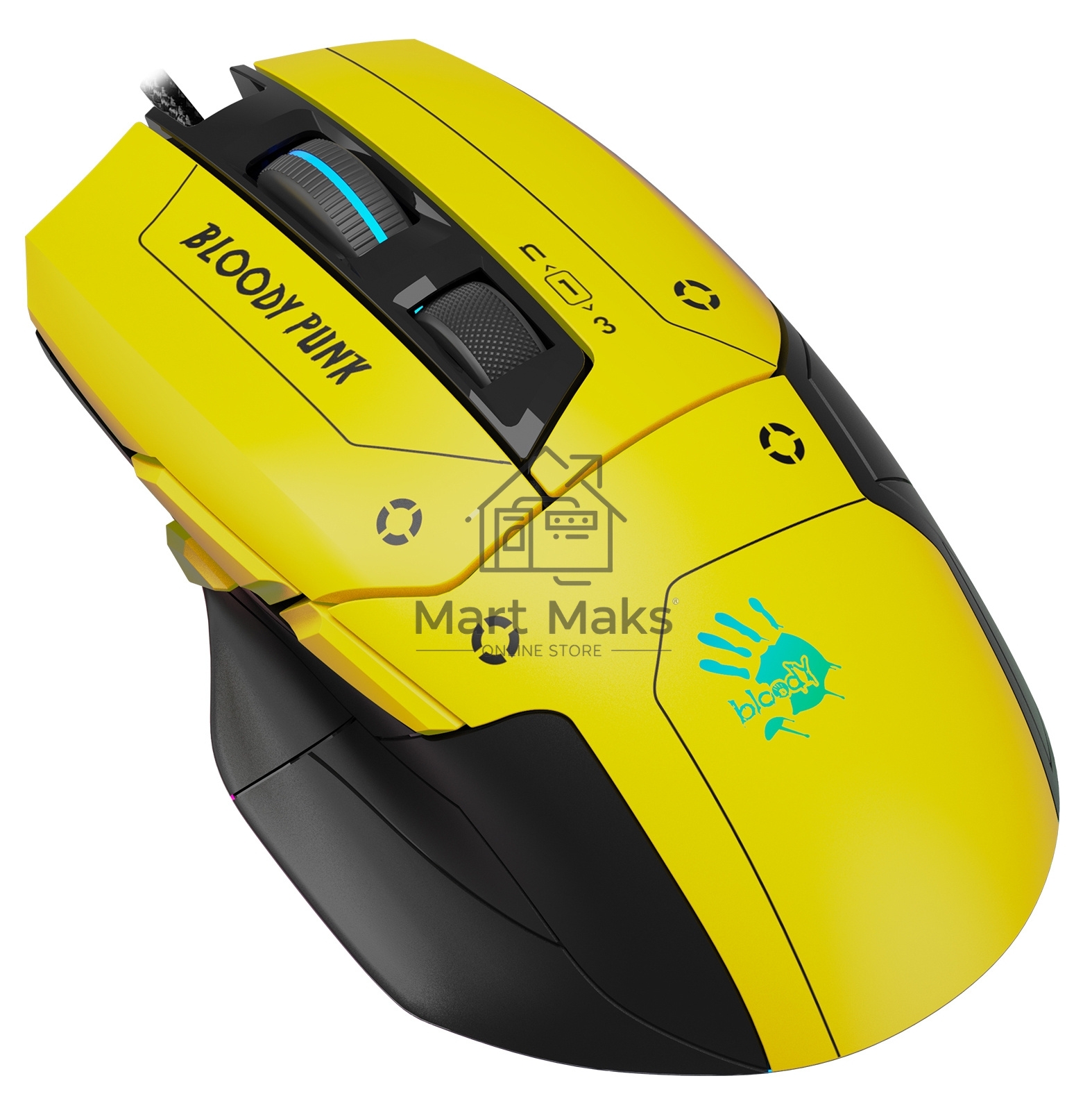 Мышь проводная A4Tech Bloody W70 Max желтый/черный, 10000 dpi, USB, кнопки - 9