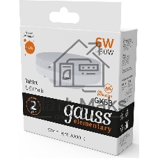 Лампа светодиодная Gauss Elementary GX53 6Вт цок.:GX53 таблетка 220B 2700K св.свеч.бел.теп. (упак.:10шт) (83816)