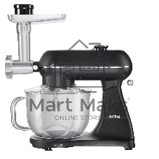 Кухонная машина Korting KKM 0107 MB N, мощность 1500 Вт, 5 насадок, объем чаши 6.5 л, сенсорный дисплей/механическое управление, планетарное вращение, 11 скоростей, турборежим, импульсный режим, таймер, насадка для смешивания/крюк для теста/веничк/мясорубка, черный