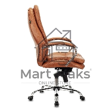 Кресло руководителя Бюрократ T-9950 Leather Ontano рыжий, кожа, крестовина хром