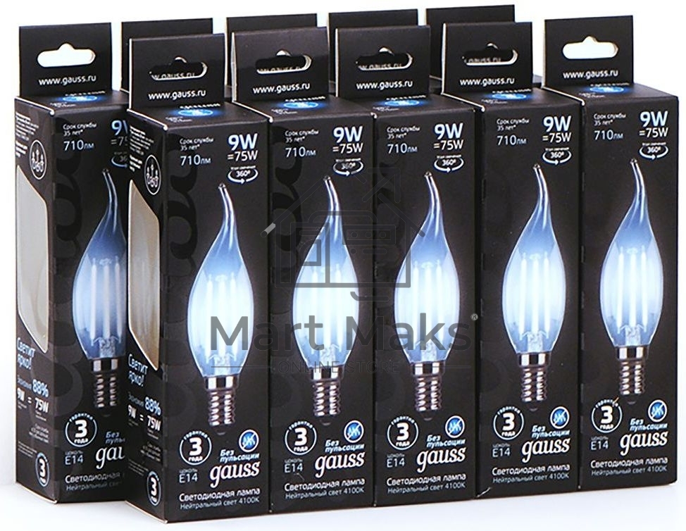 Лампа светодиодная Filament Свеча на ветру E14 9Вт 4100К GAUSS 104801209