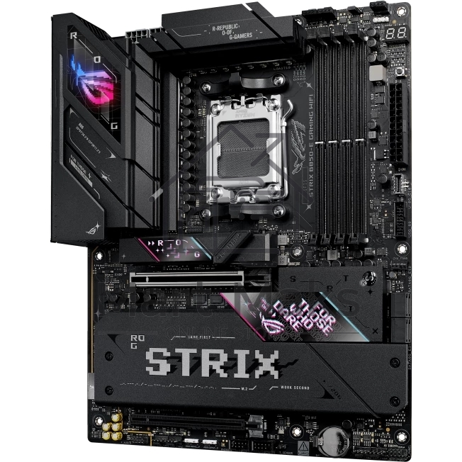 Материнская плата ASUS ROG STRIX B850-E GAMING WIFI, AM5, AMD B850, 4xDDR5, 4xSATA, 5xM.2, 1xPCI-E 5.0 x16, 1xPCI-E 4.0 x16, 1xRealtek 5Gb Ethernet, 1xUSB-C 4, 1xUSB-C 20Gbps, 6xUSB-A 10Gbps, 4xUSB-A 2.0, 3x3.5 мм, 7.1, ATX