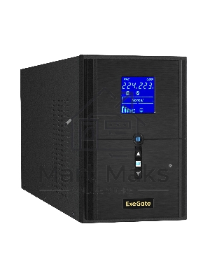 Источник бесперебойного питания (инвертор, синус, для котла) ExeGate SineTower SZ-2000.LCD.AVR.3SH.1C13.USB 2000VA/1600W, чистая синусоида, LCD дисплей, AVR, 3*Schuko+1*C13, USB, линейно-интерактивный, внешняя батарея 24В до 200А·ч, черный