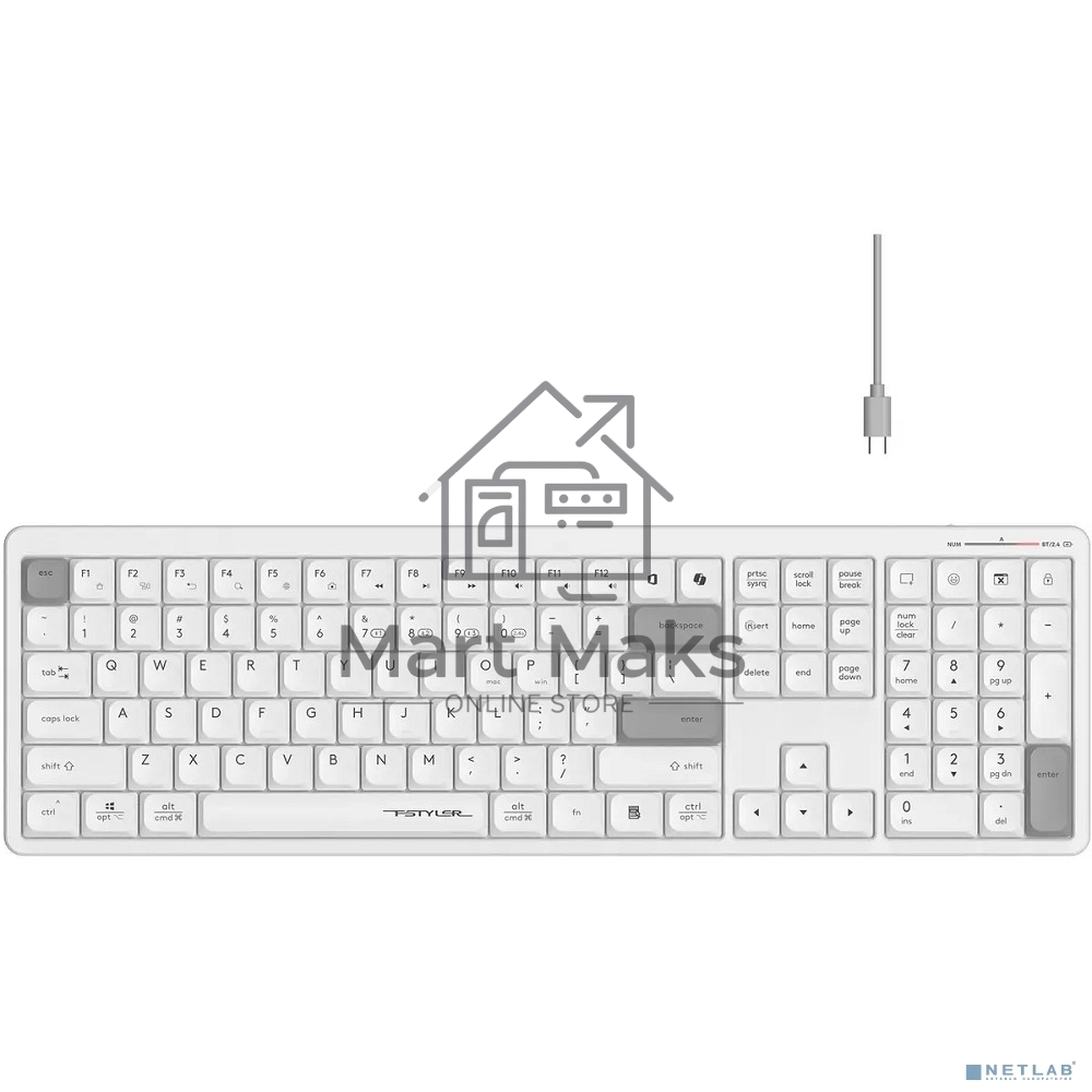 Клавиатура беспроводная A4Tech Fstyler FBX55C Bluetooth /USB /радиоканал белый