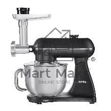 Кухонная машина Korting KKM 0107 MB N, мощность 1500 Вт, 5 насадок, объем чаши 6.5 л, сенсорный дисплей/механическое управление, планетарное вращение, 11 скоростей, турборежим, импульсный режим, таймер, насадка для смешивания/крюк для теста/веничк/мясорубка, черный