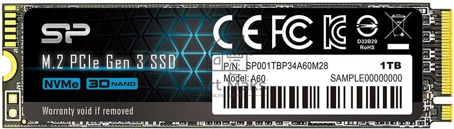 Накопитель SSD Silicon Power P34A60, 1Tb, PCIe 3.0 x4, M.2 2280, NVMe, R/W 2200/1600