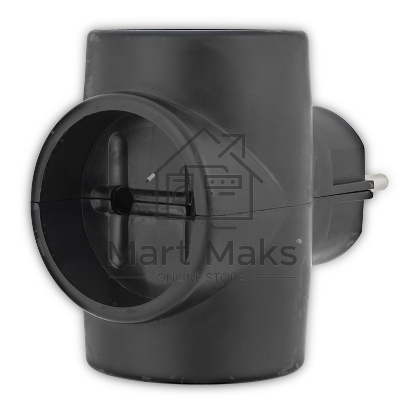 Тройник электрический 6А без заземления, черный Rexant