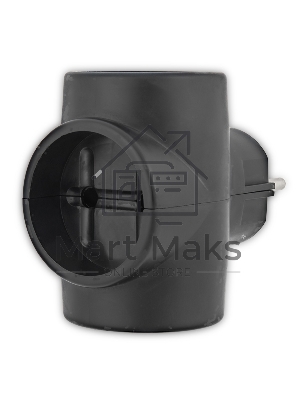 Тройник электрический 6А без заземления, черный Rexant