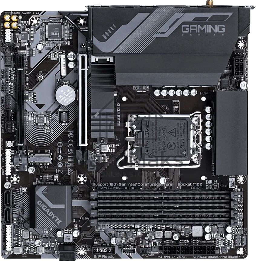 Материнская плата Gigabyte B760M GAMING X AX, LGA 1700, Intel B760, 4xDDR5, 4xSATA, 2xM.2, 1xPCIe 4.0 x16, 1xPCIe 3.0 x16, 1xHDMI, 1xDP, 1x 2.5Gb LAN, 5xUSB-A 2.0, 3xUSB-A 3.2 Gen 1, 3x3.5 мм, 7.1, mATX