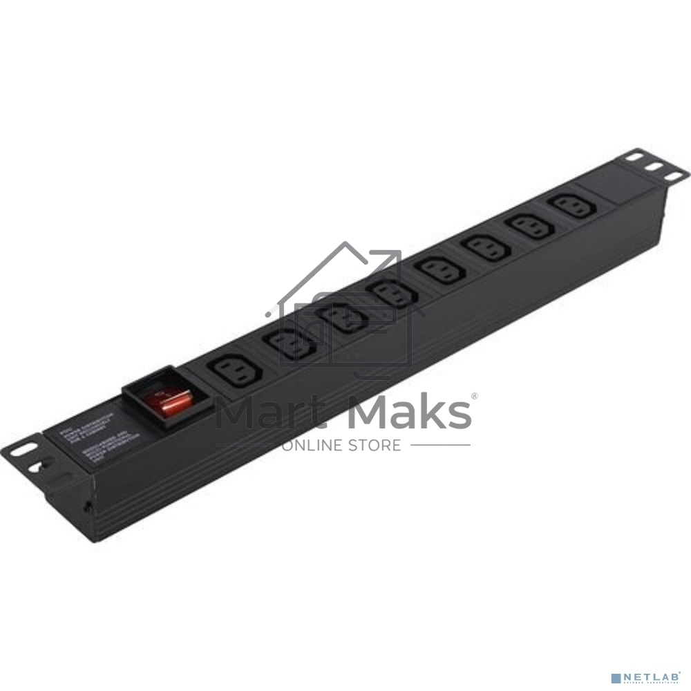 Блок розеток горизонтальный ExeGate ServerPro PDU-19H808 Al-8С13-C14-SW, 1U, Алюминий, 8 IEC 320 C13, С14, выкл. с подсветкой, черный