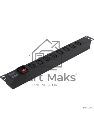 Блок розеток горизонтальный ExeGate ServerPro PDU-19H808 Al-8С13-C14-SW, 1U, Алюминий, 8 IEC 320 C13, С14, выкл. с подсветкой, черный