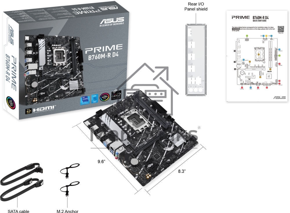 Материнская плата ASUS PRIME B760M-R D4, LGA 1700, Intel B760, 2xDDR4, 4xSATA, 2xM.2, 1xPCIe 4.0 x16, 1xPCIe x1, 1xHDMI, 1x 2.5Gb LAN, 4xUSB-A 2.0, 4xUSB-A 3.2 Gen 1, 3x3.5 мм, 7.1, mATX