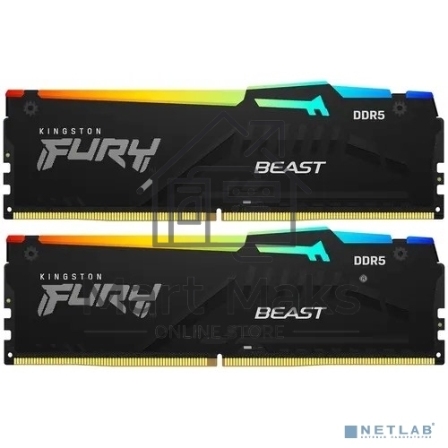 Оперативная память Kingston Fury Beast, DDR5, 16GB (2x8GB), 5600MHz, CL40, DIMM, с радиаторами, RGB, черный