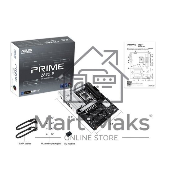 Материнская плата ASUS PRIME Z890-P, LGA 1851, Intel Z890, 4xDDR5, 4xSATA, 4xM.2, 1xPCIe 5.0 x16, 2xPCIe 4.0 x4, 1xPCIe 4.0 x1, 1xHDMI, 1xDP, 1xUSB-C (видеовыход), 1x 2.5Gb LAN, 4xUSB-A 2.0, 2xUSB-A 3.2 Gen 1, 1xUSB-A 3.2 Gen 2, 1xUSB-C 3.2 Gen 2x2, 3x3.5