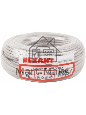 Кабель UTP Rexant 4PR 24AWG, CU (медь), CAT5e, 100 МГц, PVC, серый, бухта 50 м
