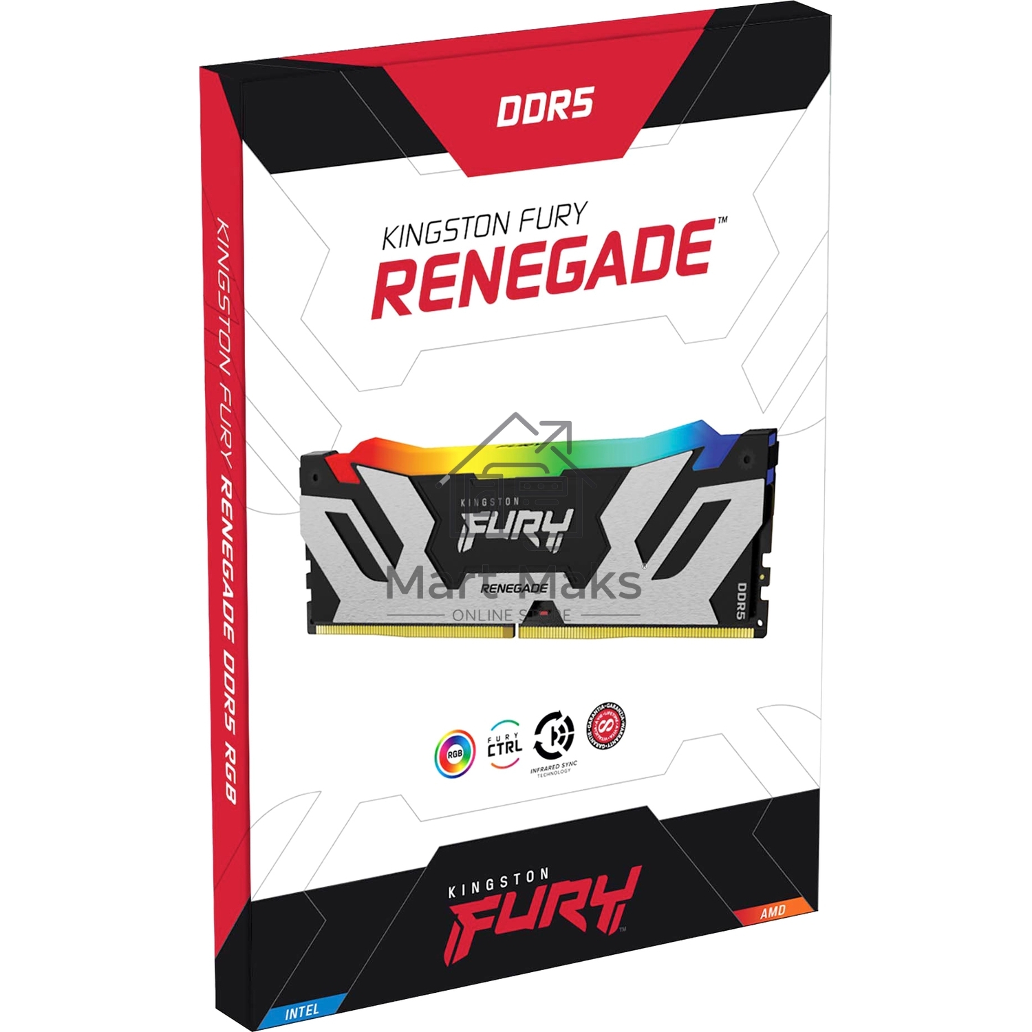 Оперативная память Kingston Fury Renegade, DDR5, 32GB (2x16GB), 8000MHz, CL38, DIMM, радиатор, RGB, серебристый/черный