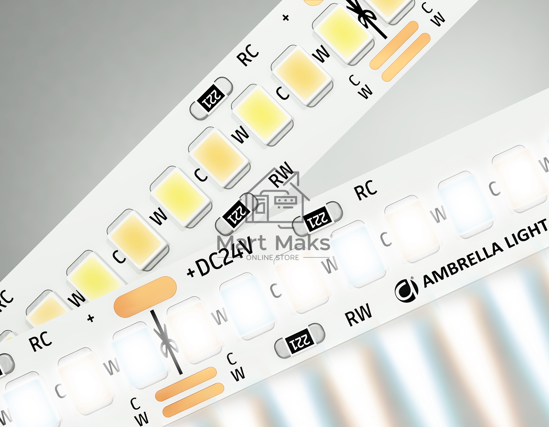 Светодиодная лента Ambrella light GS4151 2835 240Led/ 18W m/ 24V IP20 CCT 3000-6500K/5000*10*1.2mm (3 конт.)