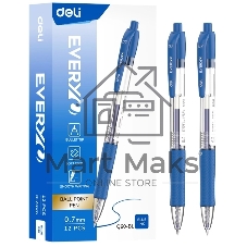Ручка шариковая автоматическая Deli Every EQ60-BL прозрачный/синий, d=0.7мм, синие чернила, круглая, резиновая манжета