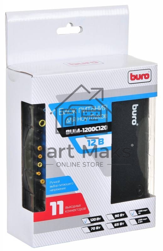 Блок питания Buro BUM-1200C120 ручной 120W 15V-24V 8-connectors 6A 1xUSB 1A от прикуривателя