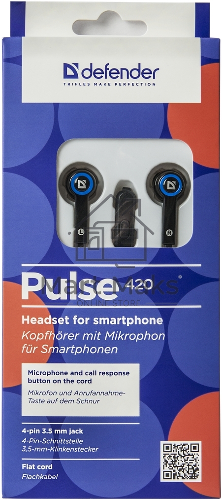 Гарнитура Defender Pulse-420 черный/синий 4-пин 3 5 мм jack кабель 1.2 м