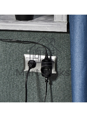 Тройник электрический 6А без заземления, черный Rexant