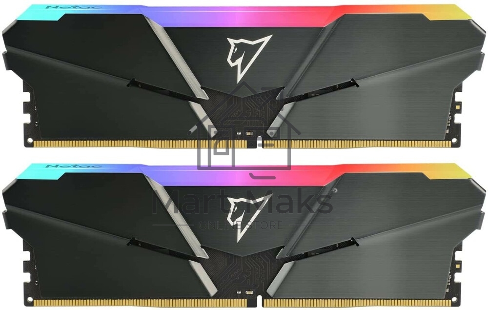 Оперативная память NETAC Shadow, DDR4, 16GB (2x8GB), 3200MHz, CL16, DIMM, с радиаторами, RGB, серый