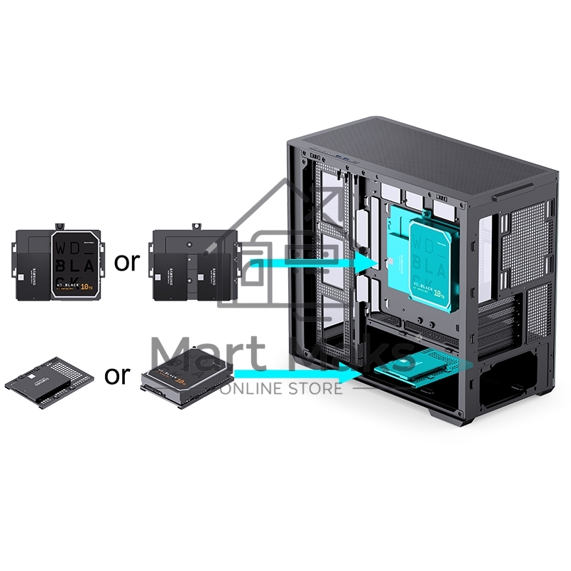 Корпус без блока питания Корпус JONSBO D300 Black MATX без БП, боковая панель из закаленного стекла, mini-ITX, micro-ATX, черный