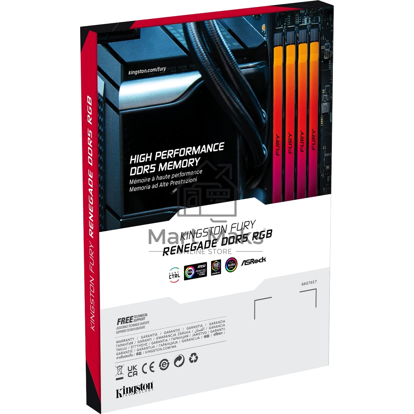 Оперативная память Kingston Fury Renegade, DDR5, 32GB (2x16GB), 8000MHz, CL38, DIMM, радиатор, RGB, серебристый/черный
