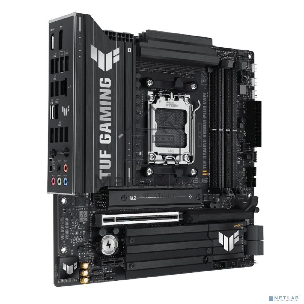 Материнская плата ASUS TUF GAMING B850M-PLUS WIFI, AM5, AMD B850, 4xDDR5, 4xSATA, 3xM.2, 1xPCIe 4.0 x16, 1xHDMI, 1xDP, 1x 2.5Gb LAN, 1xUSB-C 20Gbps, 3xUSB-A 10Gbps, 4xUSB-A 5Gbps, 4xUSB-A 2.0, 7.1, micro-ATX