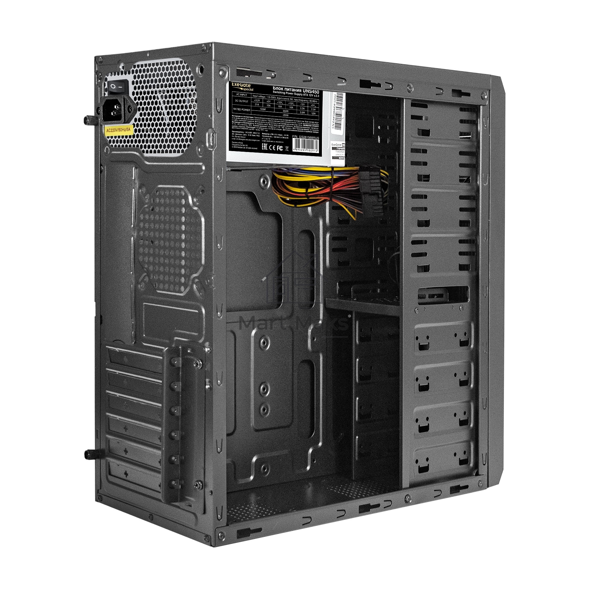 Компьютерный корпус Miditower ExeGate UN-605B-UNS450 (ATX, БП UNS450 с вент. 12см, 2*USB, аудио, блокировка, черный)