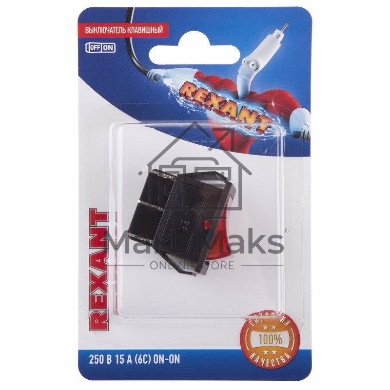 Выключатель клавишный 250V 15А (6с) ON-ON красный с подсветкой (RWB-506, SC-767) Rexant (в упак. 1шт.)