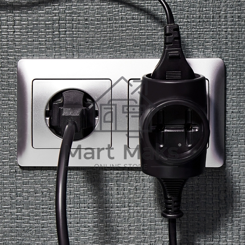 Тройник электрический 6А без заземления, черный Rexant