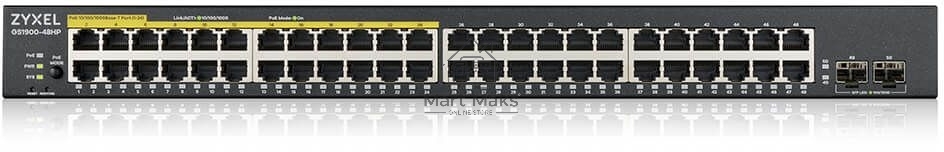 Kоммутатор Zyxel GS1900-48HPv2 Smart L2 PoE + switch, rack 19 