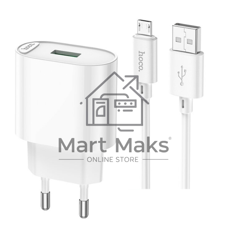 Блок питания (сетевой адаптер) HOCO C109A Fighter, QC3.0, 18W, с кабелем Micro-USB, белый