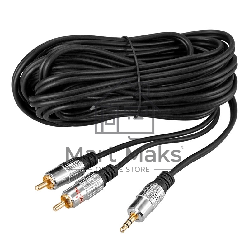 Шнур Стерео 3,5 мм - 2 RCA, длина 5 метров (GOLD-металл) Rexant