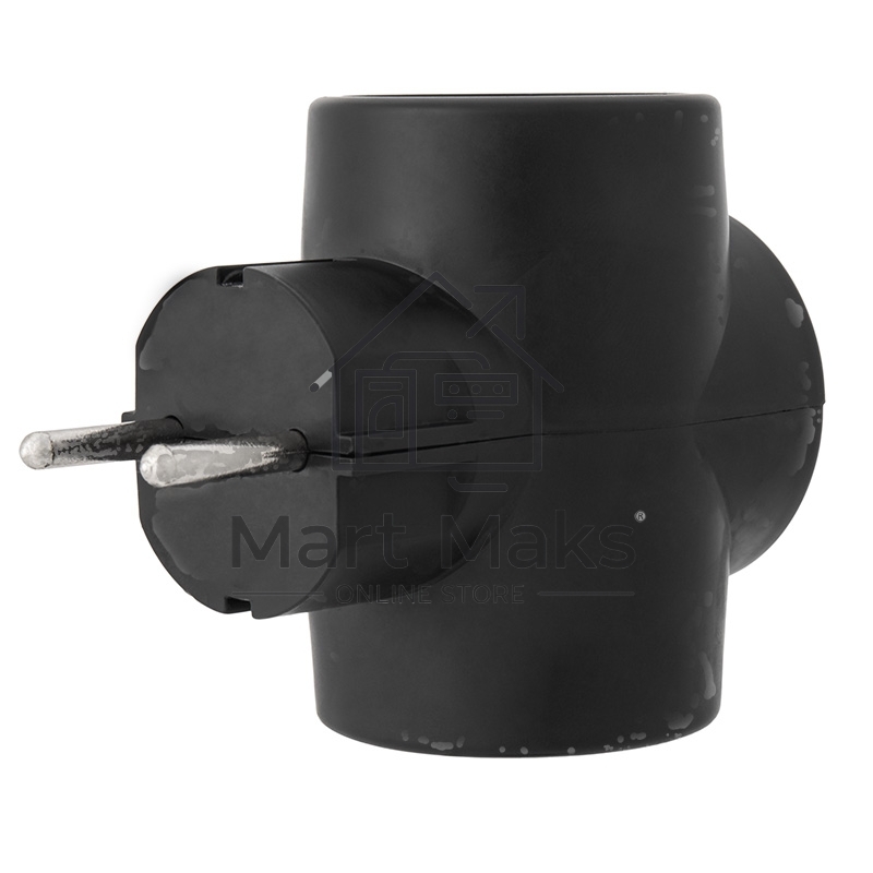 Тройник электрический 6А без заземления, черный Rexant