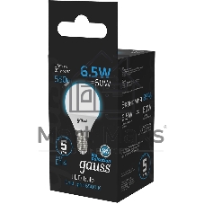 Лампа светодиодная Gauss 105101307 6.5Вт цок.:E14 шар 220B 6500K св.свеч.бел.хол. (упак.:10шт)