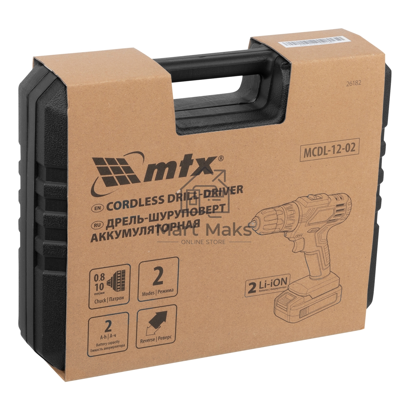 Дрель-шуруповерт MTX MCDL-12-02, Аккумуляторная, 12В, 2 АКБ, Кейс