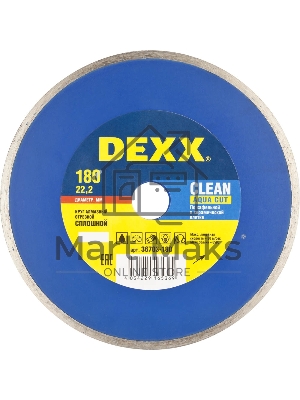 CLEAN AQUA CUT 180 мм, диск алмазный отрезной сплошной по керамограниту, мрамору, плитке, DEXX
