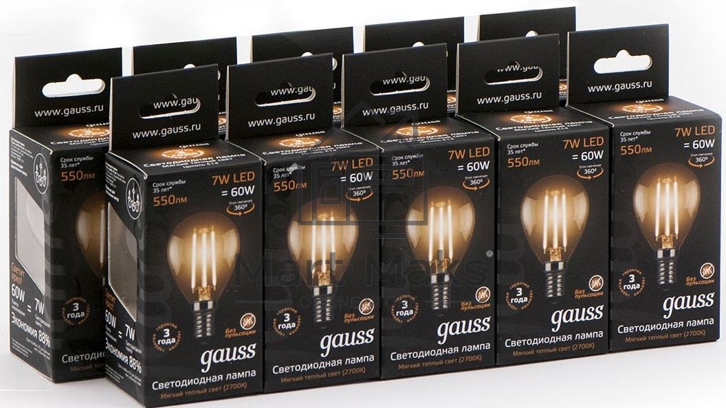 Лампа светодиодная Filament Шар E14 7Вт 2700К GAUSS 105801107