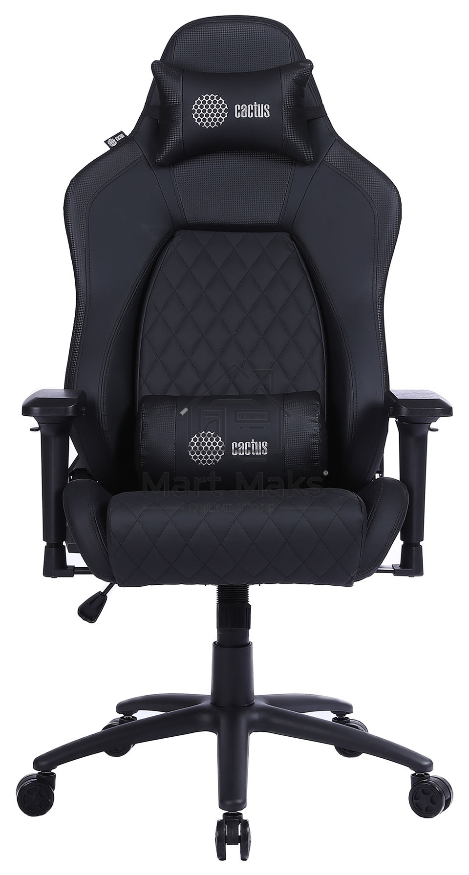 Кресло игровое Cactus CS-CHR-130 черный, сиденье черный, эко.кожа, с подголов. крестовина металл, пластик черный