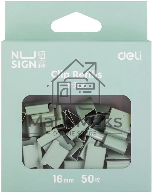 Зажимы Deli NS086GREEN Nusign для клиппера 16 мм зеленый (упаковка: 50 шт) картонная коробка