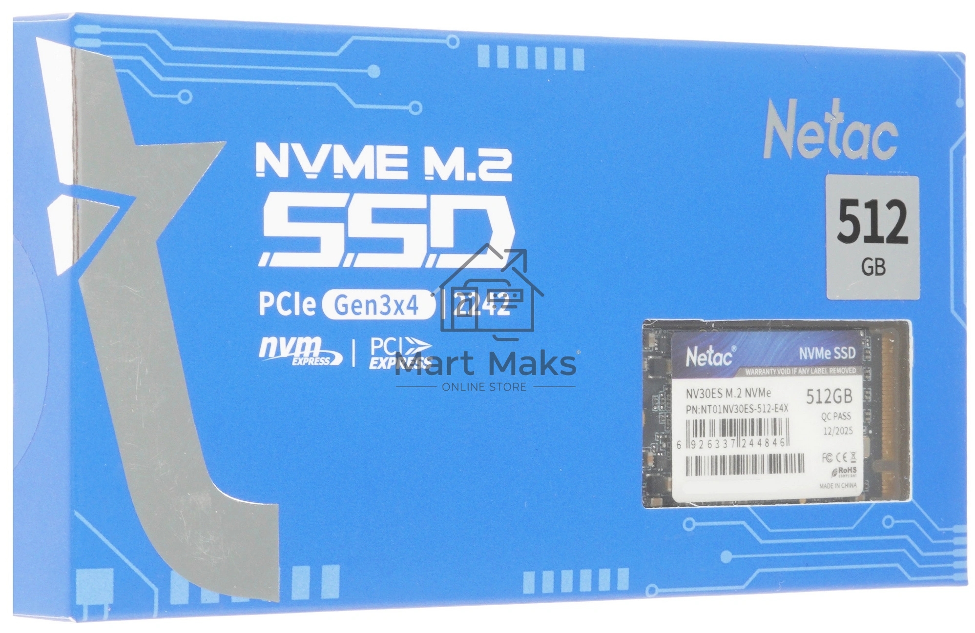 Твердотельный накопитель SSD M.2 2242 Netac 512Gb NV30ES Series NT01NV30ES-512-E4X (PCI-E 3x4, up to 3200/2400MBs, 3D NAND, 300TBW, NVMe, 22х42mm)