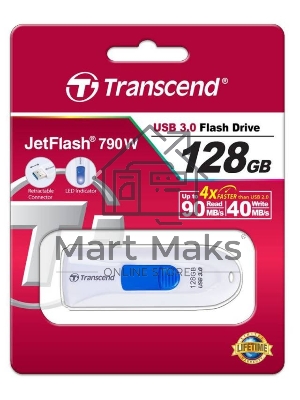 Флешка USB Transcend Jetflash 790 (TS128GJF790W), 128Gb, USB 3.0, R/W 90/40, белый